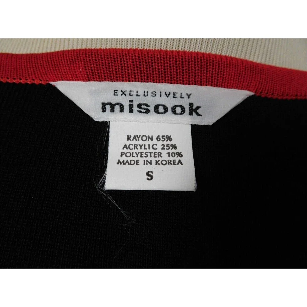 Women's EXCLUSIVELY MISOOK Black with Red Trim Open Front Long Cardigan Small